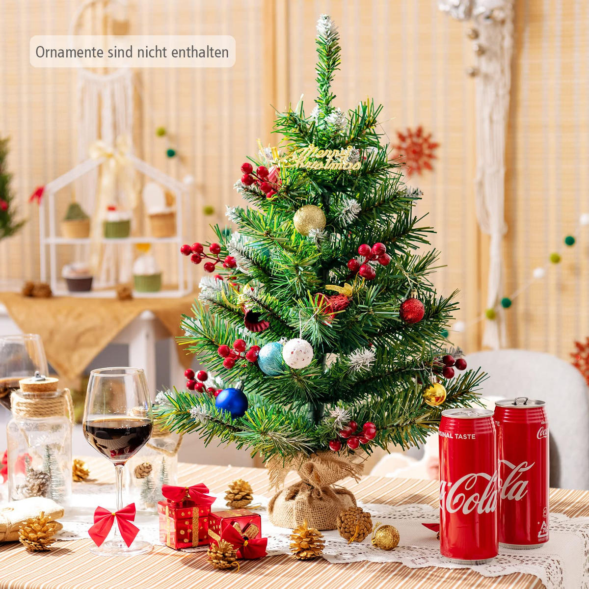 WEIHNACHTSBAUM Mini Tisch Tannenform mit Zementbasis 60 cm grün - Grün, Kunststoff (60cm) - COSTWAY