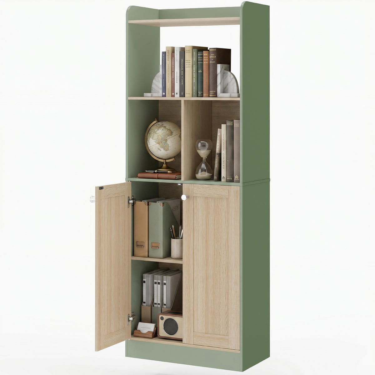 AKTENREGAL DE-14529 5 Ebenen mit 2 Türen, zweifarbig Grün/Naturholz - Grün, Holzwerkstoff (30/161.2/60cm) - ComfortXL