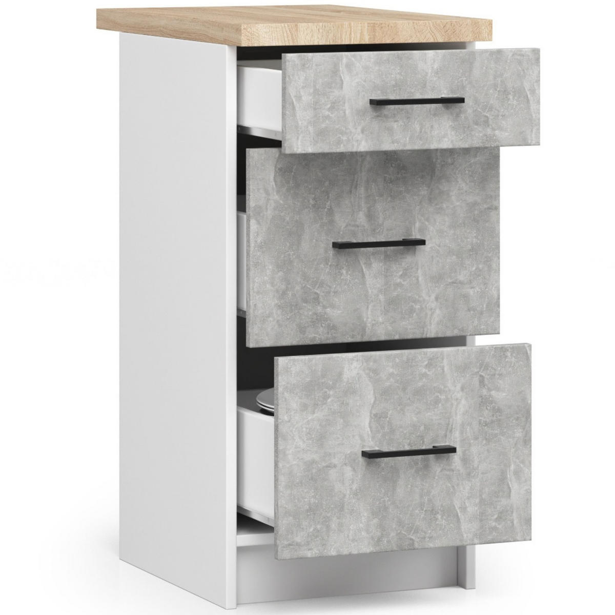 UNTERSCHRANK Weiß, Beton 85/40/46 - Hellgrau/Weiß, Holzwerkstoff (40/85/46cm) - RAUMHIRSCH FURNITURE