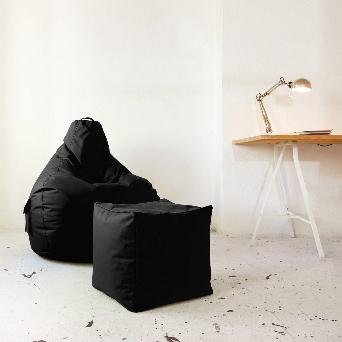 SITZSACK-HOCKER Pouf "Cube" 40x40x40cm - Schwarz, Textil (40/40/40cm) - Green Bean