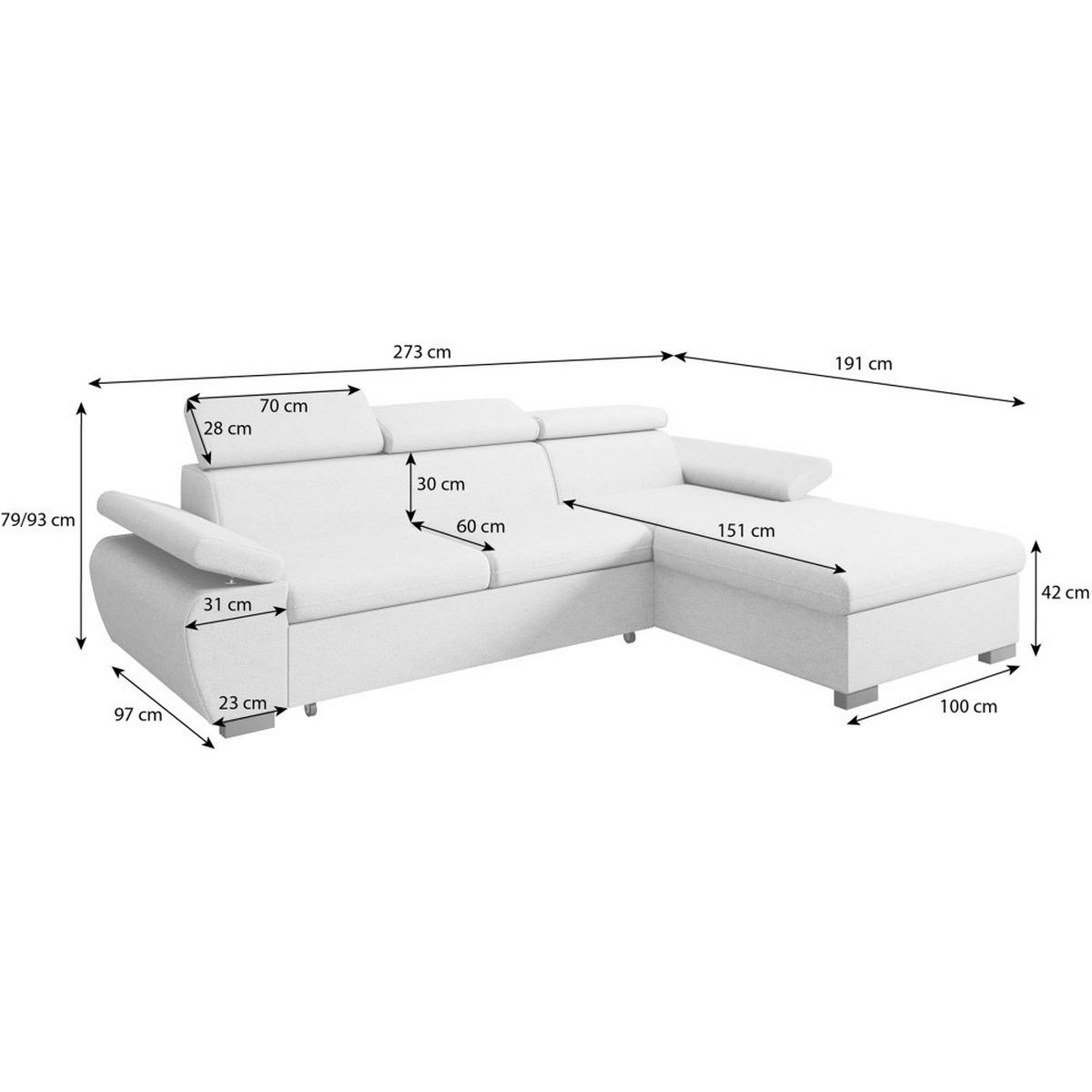 ECKSCHLAFSOFA Coco mit verstellbare Kopfstützen, grau, links - Grau, Textil (273/191cm) - Beautysofa