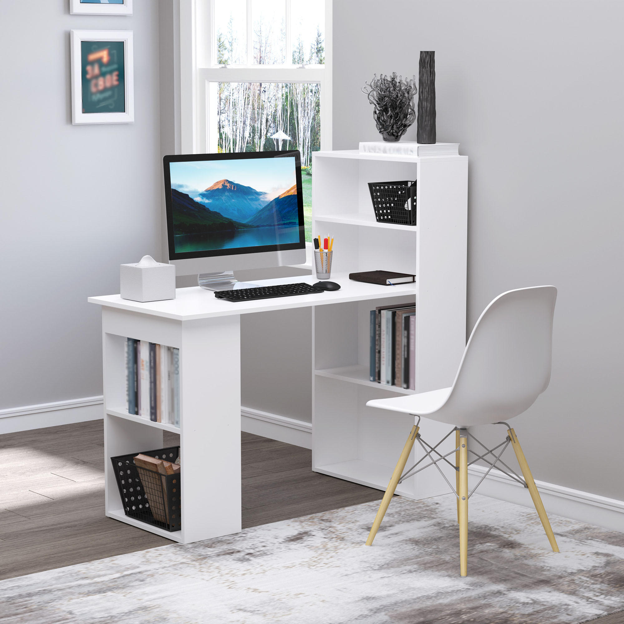 SCHREIBTISCH, Spanplatte, Weiß, 120 x 55 x 120 cm - Weiß, Holzwerkstoff (120/55/120cm) - HOMCOM