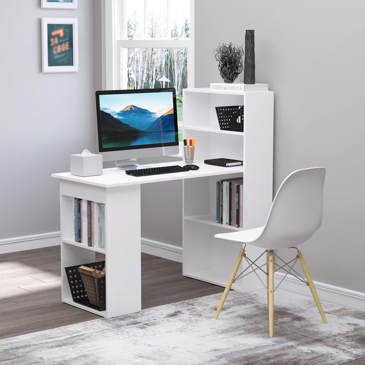 SCHREIBTISCH, Spanplatte, Weiß, 120 x 55 x 120 cm - Weiß, Holzwerkstoff (120/55/120cm) - HOMCOM