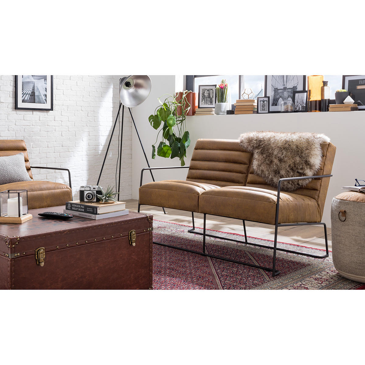 2-SITZER SOFA - Antiklederlook - Schlammfarben, Textil (121/81/78cm) - home24