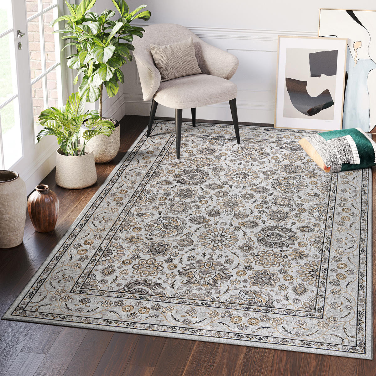 TEPPICH DUBAI creme floral 180/270 cm - Creme, Textil (180/270cm) - Tapiso
