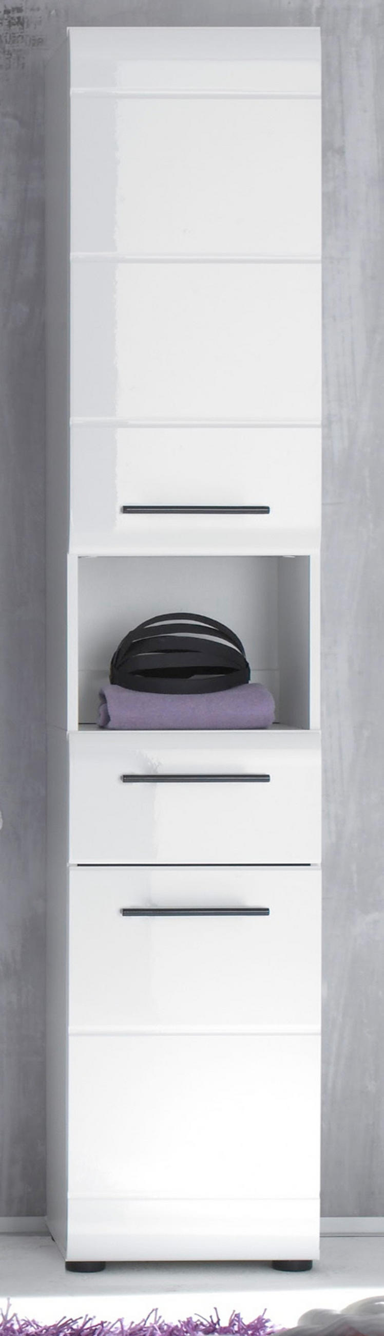 HOCHSCHRANK weiß Hochglanz 30 cm, Badschrank modernes Design - Weiß Hochglanz/Schwarz, Holzwerkstoff/Kunststoff (30/182/31cm) - Top.Furn