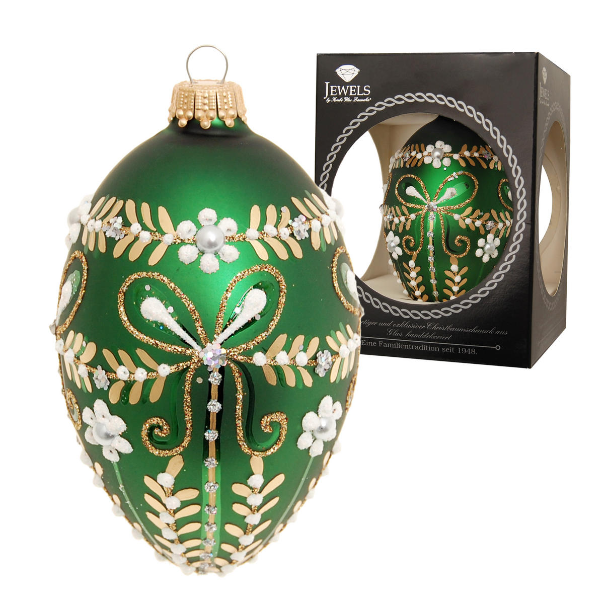 CHRISTBAUMSCHMUCK Ei im Schleifendesign Grün 10cm (Glas / 1 Stk.) - Grün, Glas (6/10/6cm) - Krebs Glas Lauscha