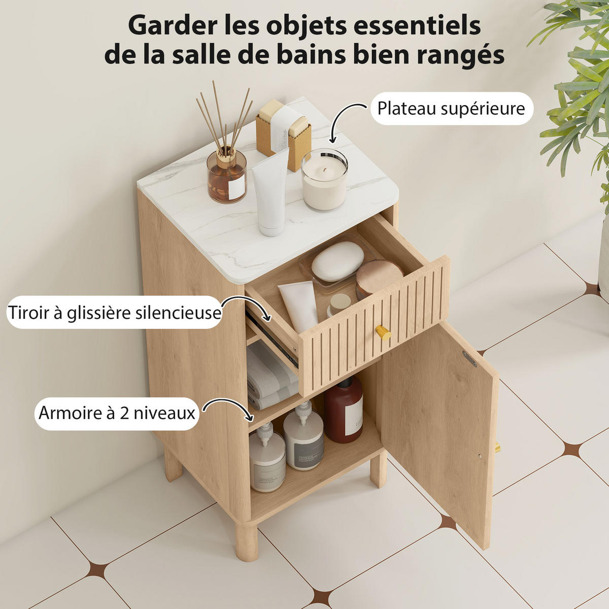 BADEZIMMERSCHRANK Eichefarben und Marmor-Optik 36/30/80 cm - Eichefarben, Holzwerkstoff (36/80/30cm) - PANGIVO