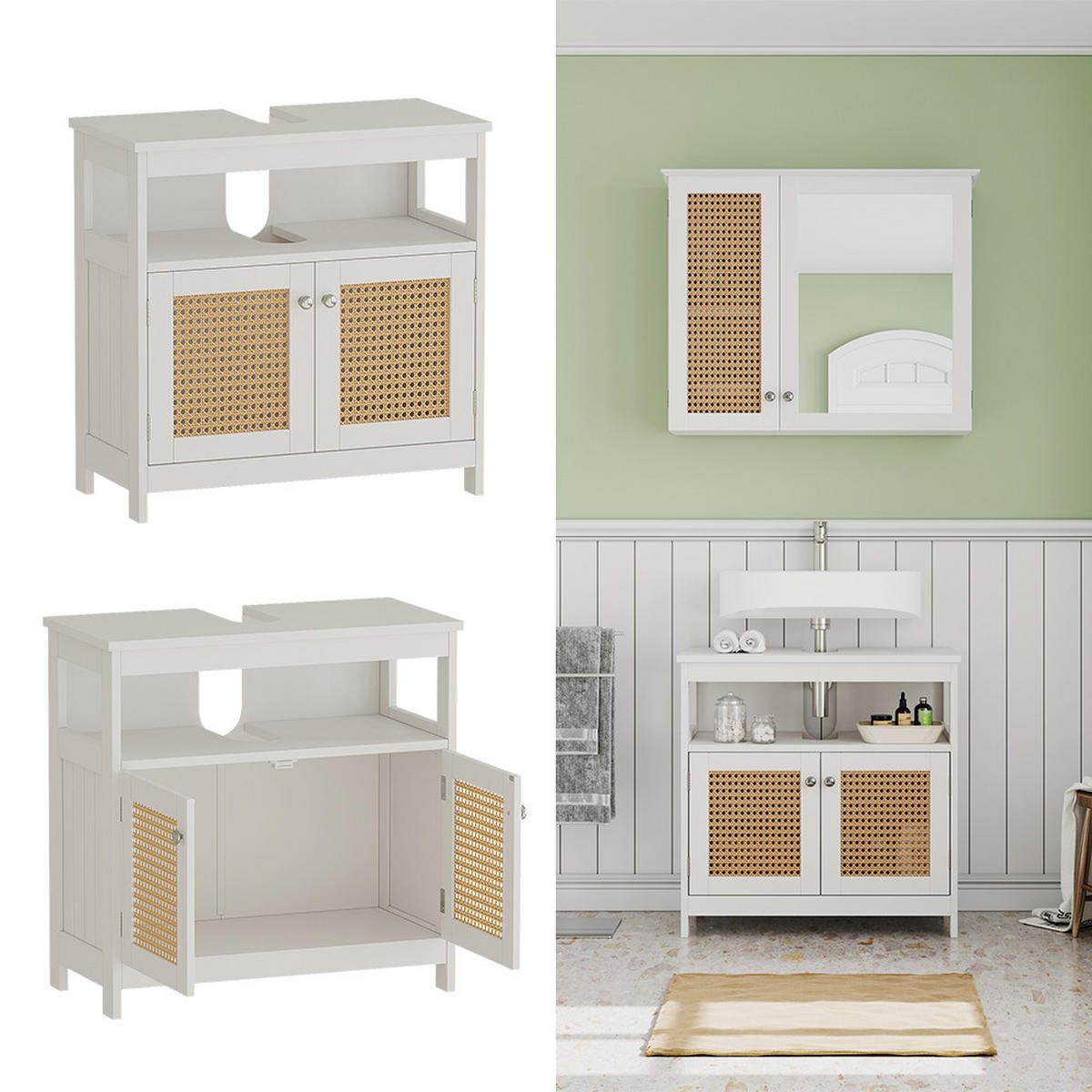 WASCHBECKENUNTERSCHRANK Rosario Weiß 60 x 60 cm mit 2 Türen und offenem Fach - Weiß, Holzwerkstoff (60/60/30cm) - Vicco