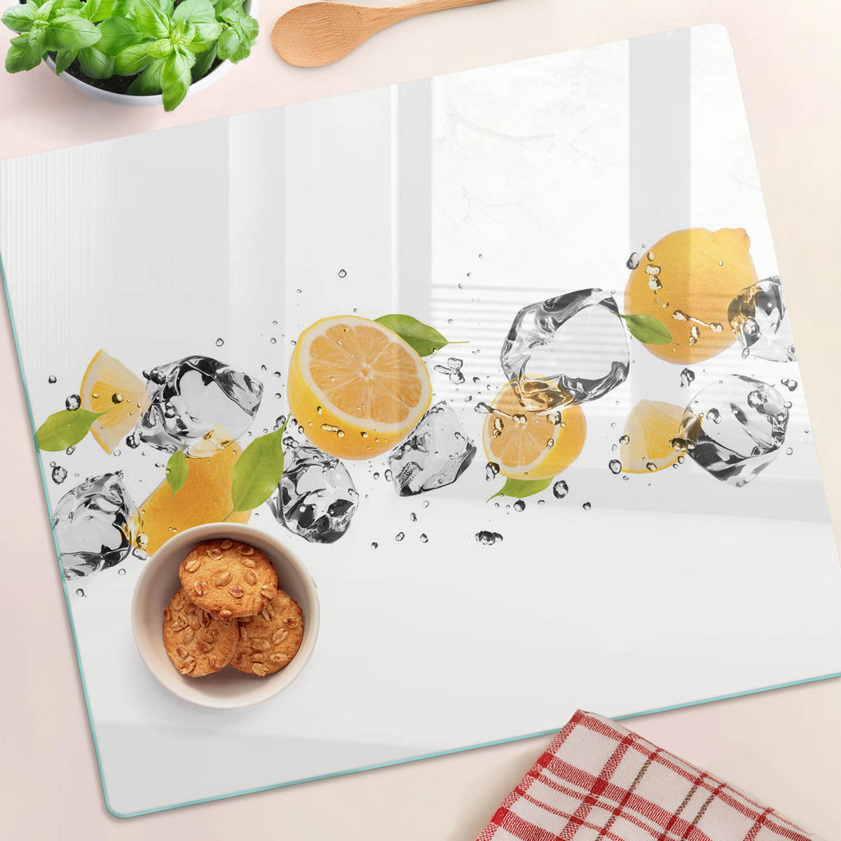 GLASPLATTE 60x52 cm Zitrone und Wasser - Gelb, Glas (60/0.4/52cm) - TULUP