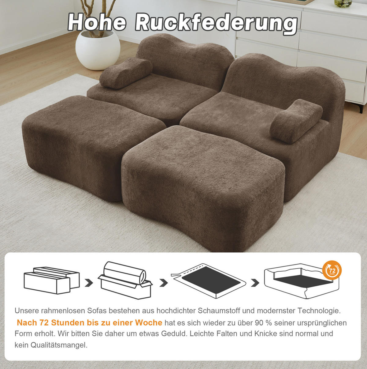 SOFA 192/167/70 cm in Braun aus Samt, modular und rahmenlos - Braun, Textil (167/70/192cm) - Flora Grace