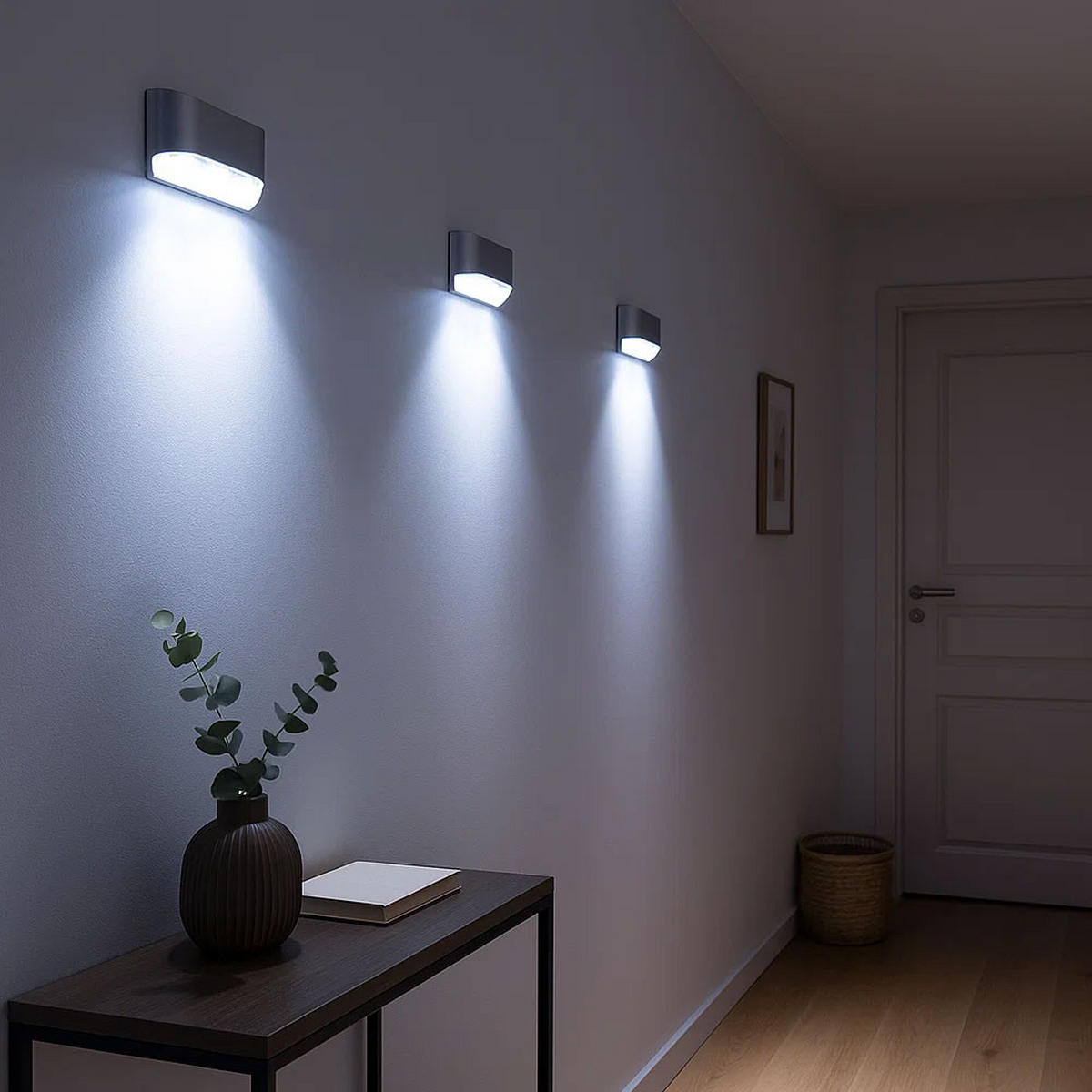 LED WANDLEUCHTE Silber mit Bewegungsmelder - Silberfarben, Kunststoff (3.5/4.5/8cm)