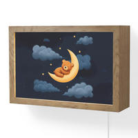NÁSTĚNNÁ LAMPA Medvídek - Měsíc - Mraky - Hvězdy 30x20 cm - tmavě modrá, kompozitní dřevo (30/20/8cm) - OnlyWow