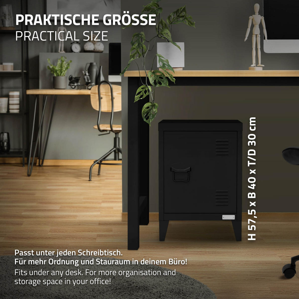 AKTENSCHRANK - Schwarz, Metall (30/57.5/40cm) - ML-DESIGN