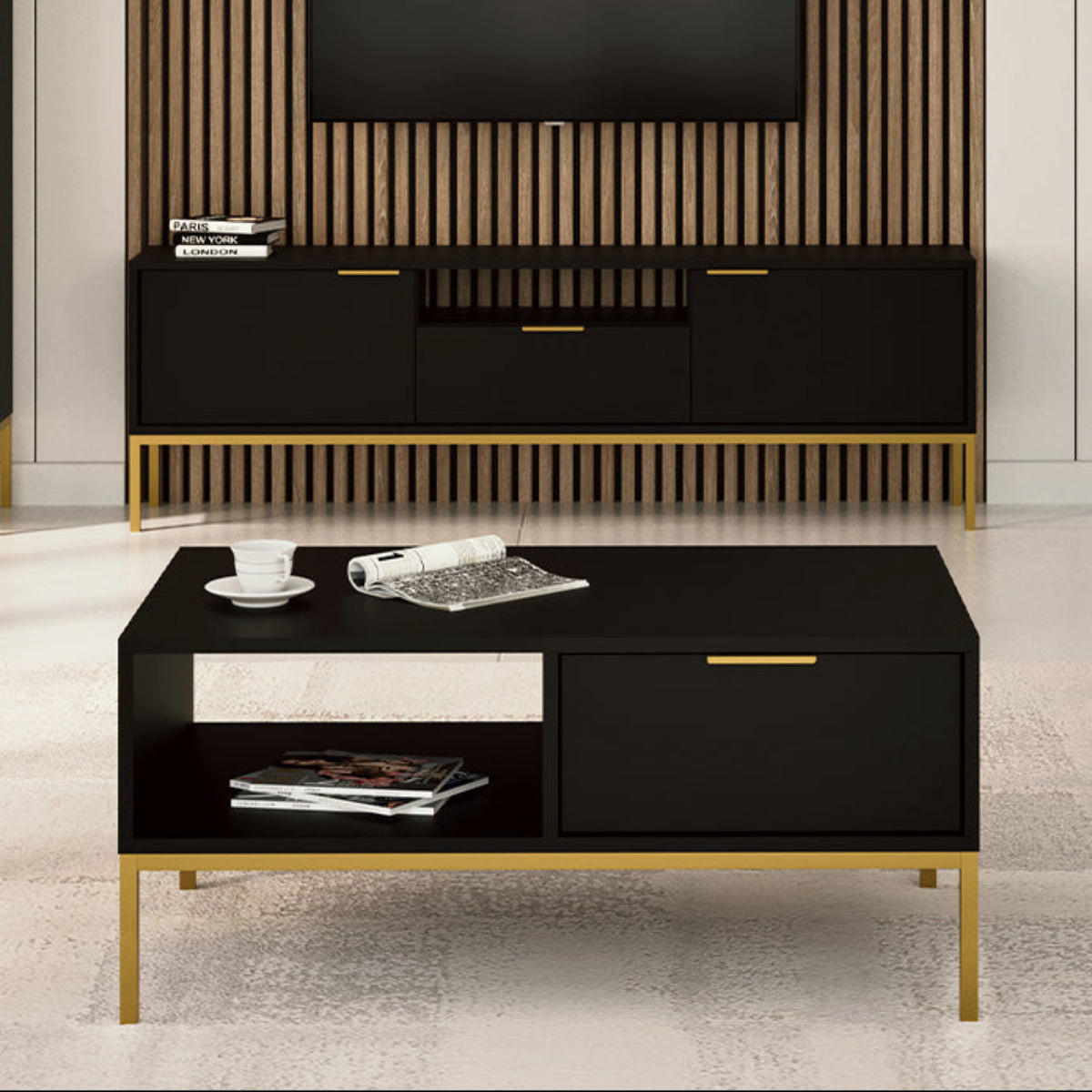 COUCHTISCH Seattle Schwarz - Goldfarben/Schwarz, Holzwerkstoff (60/80/45.4cm) - Petits-meubles