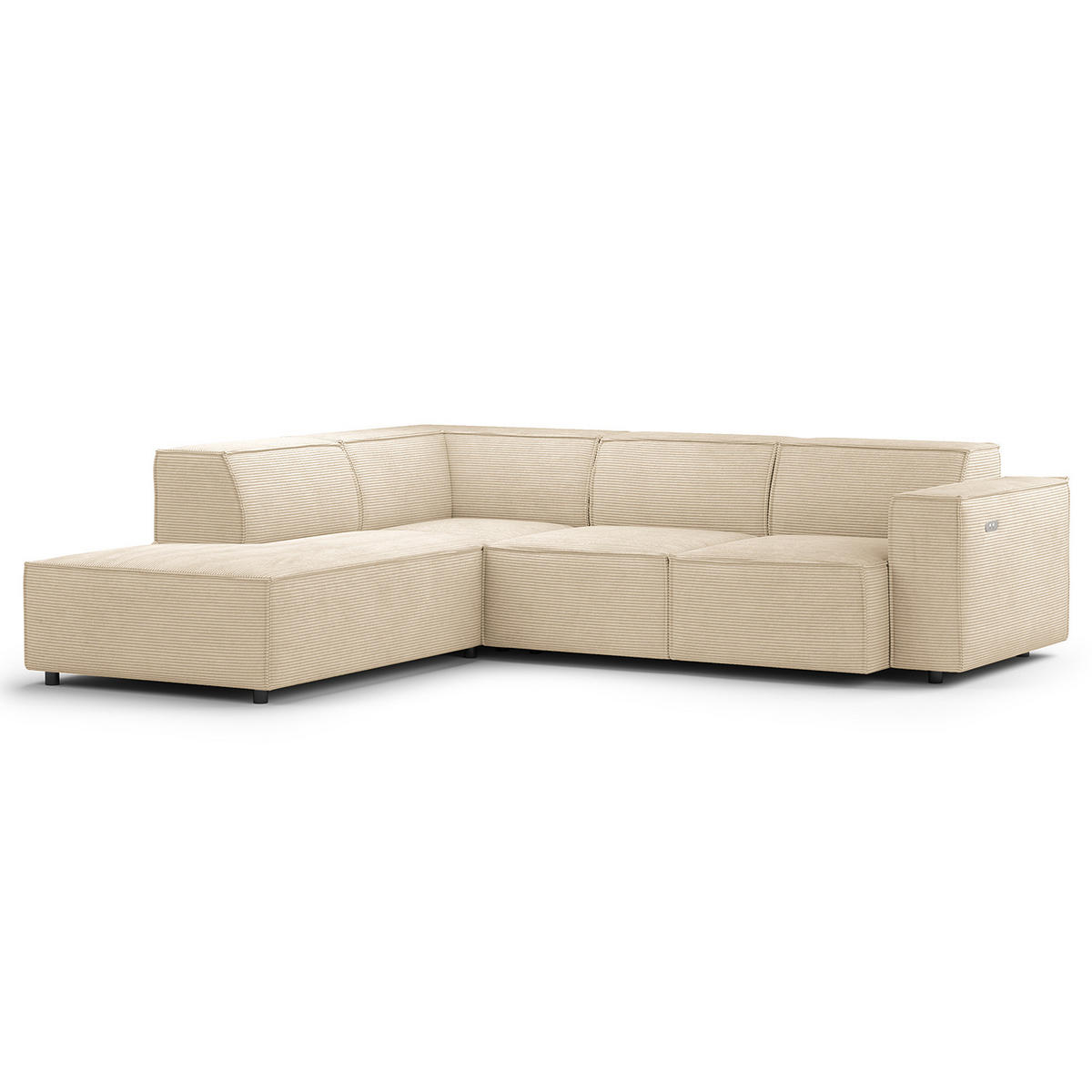 ECKSOFA mit Ottomane - Beige/Schwarz, Kunststoff/Textil (260/234cm) - home24