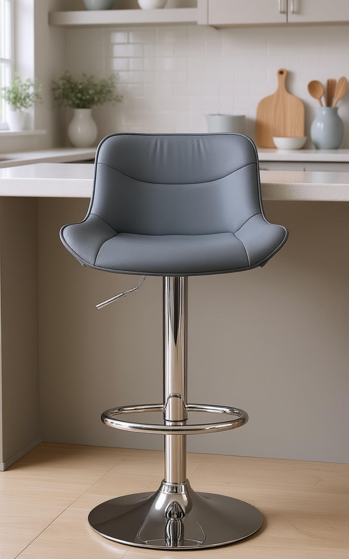 BARHOCKER 2er Set Vulcano Kunstleder chrom grau - Chromfarben/Grau, Kunststoff/Metall (49/106/51cm) - TPFLiving
