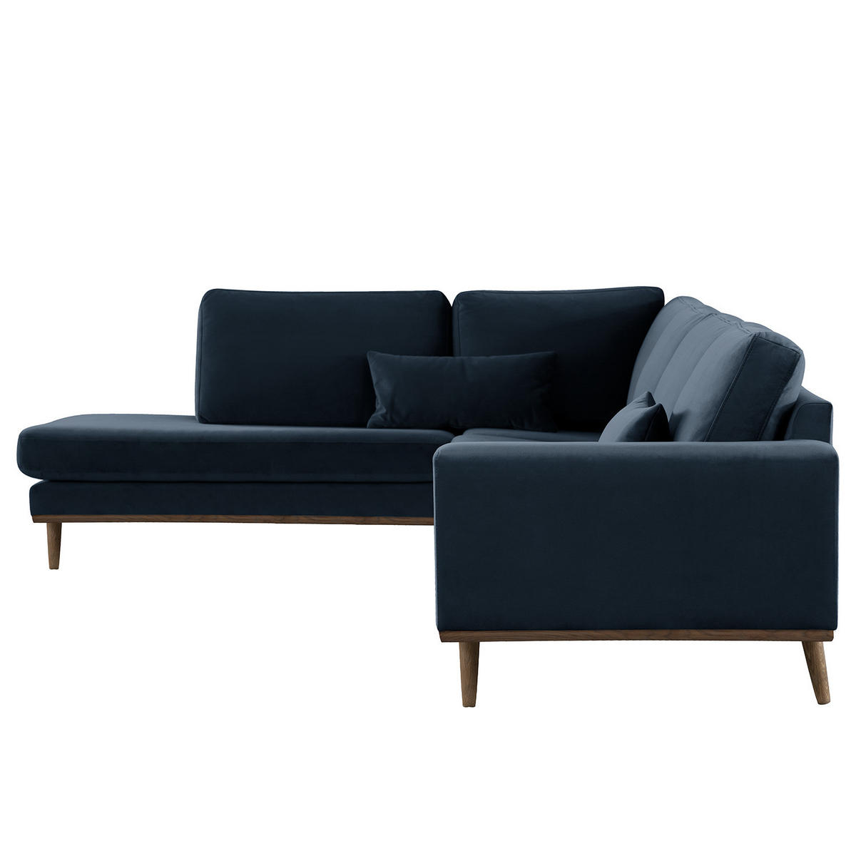 ECKSOFA mit Ottomane - Eichefarben/Dunkelblau, Eichenholz/Textil (287/219cm) - home24