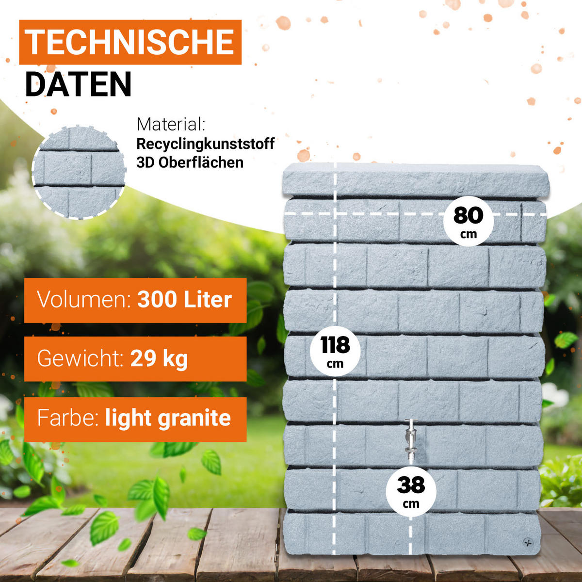 JUNIOR Wandtank Komplett-Set 300 L lighte - Hellgrau, Kunststoff (40/118/80cm) - GARANTIA