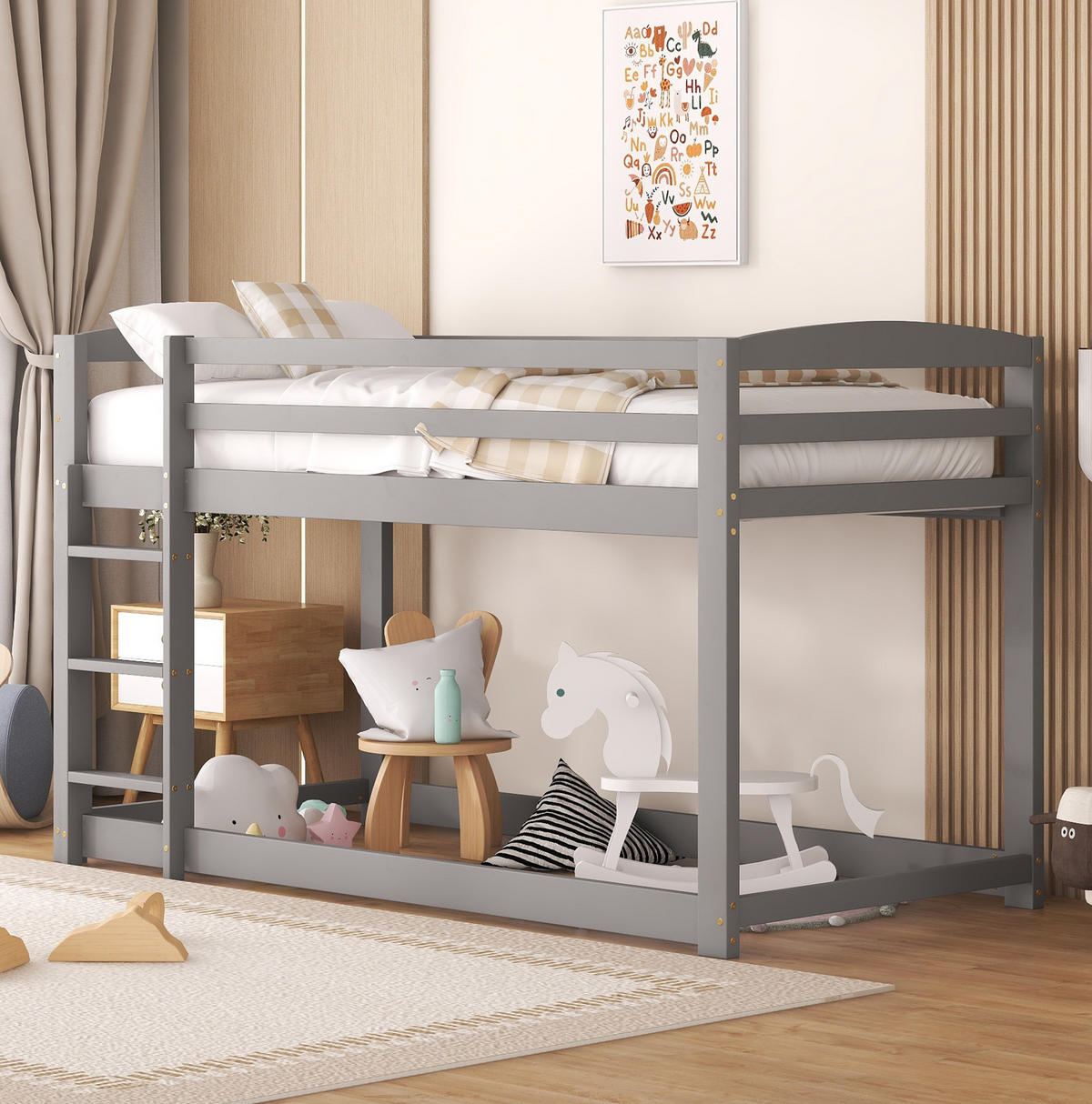 ETAGENBETT 90/200 cm aus Kiefer mit bodennahem Unterbett Natur - Grau, Holz (90/200cm) - Modenvie