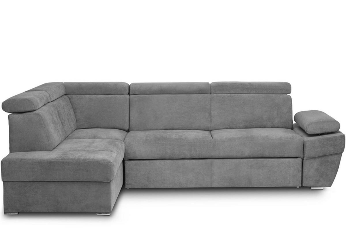 ECKSOFA RATLO links mit Schlaffunktion und Bettkasten, dunkelgrau - Platinfarben/Silberfarben, Textil (270/190cm) - KONSIMO®