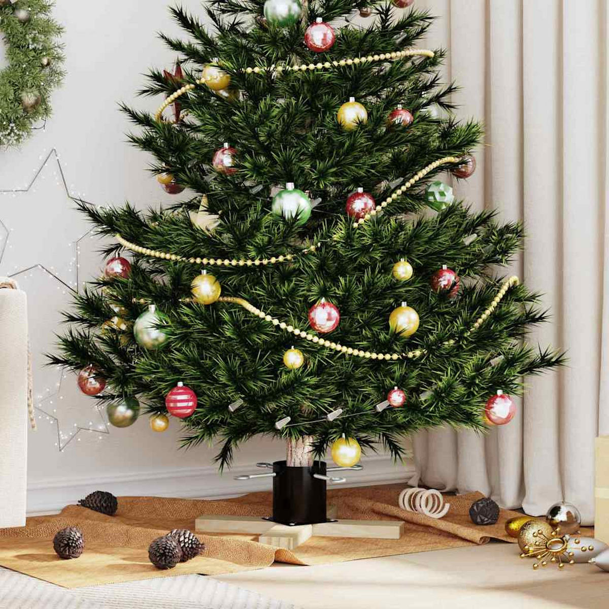 WEIHNACHTSBAUMSTAND 50/50/16 Cm Schwarz Massivholz Kiefer - Schwarz, Holz (50/16/50cm) - vidaXL