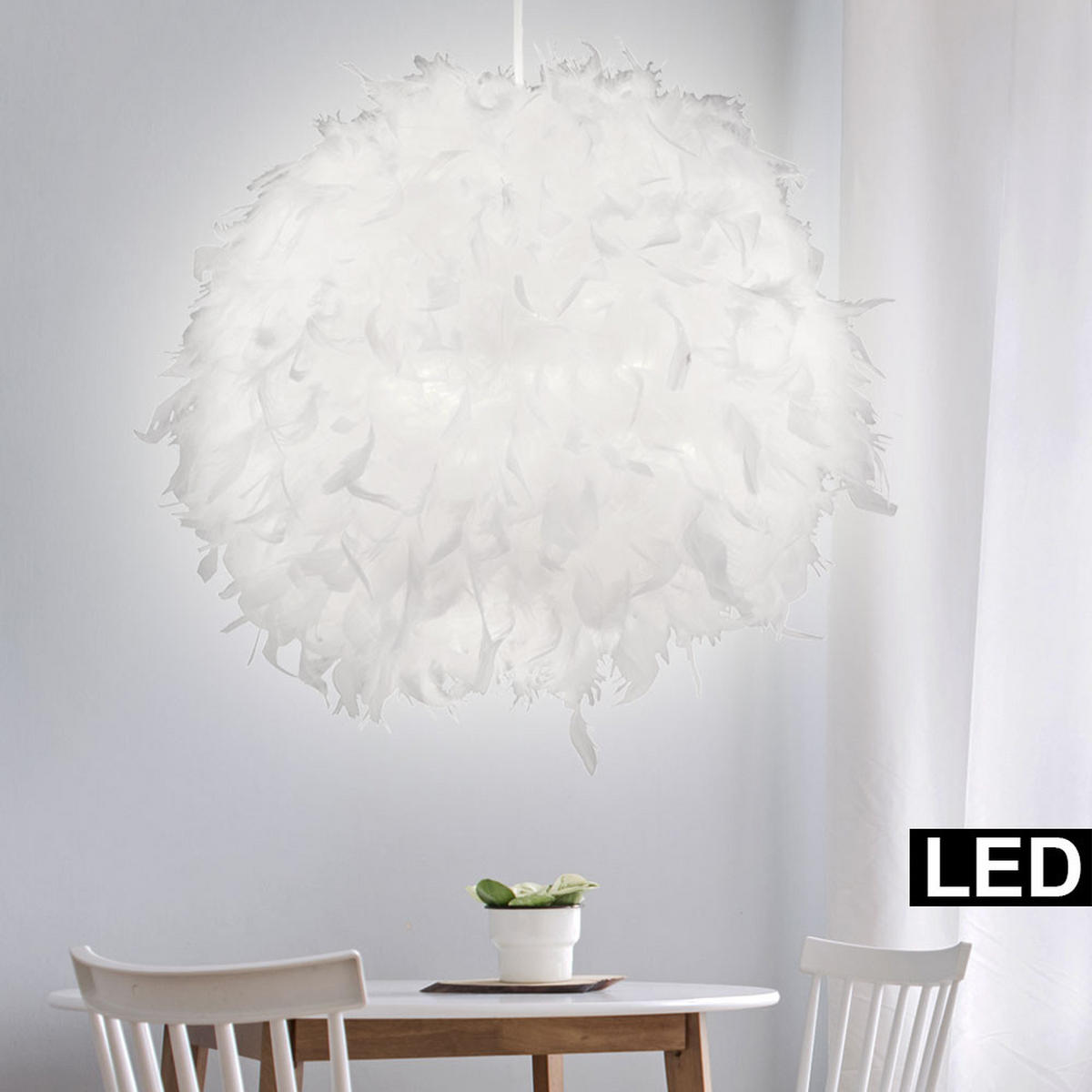 LED HÄNGELEUCHTE Feder-Kugel Weiß - Weiß, Metall (45/45/120cm)