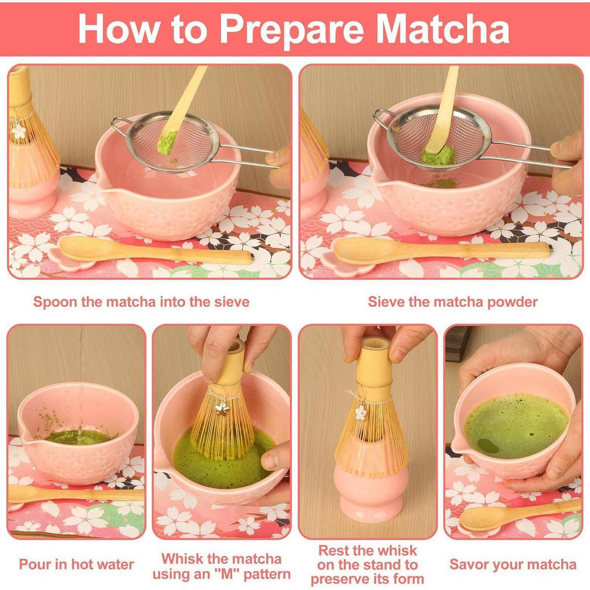 MATCHA Set 8-teilig Rosa Keramik Bambus - Rosa, Keramik (20.5/10.8/30cm)
