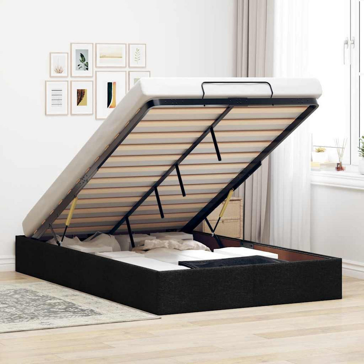 OTTOMAN-BETT Ohne Matratze Schwarz 120/200 Cm Stoff - Schwarz, Holzwerkstoff (120/200cm) - vidaXL