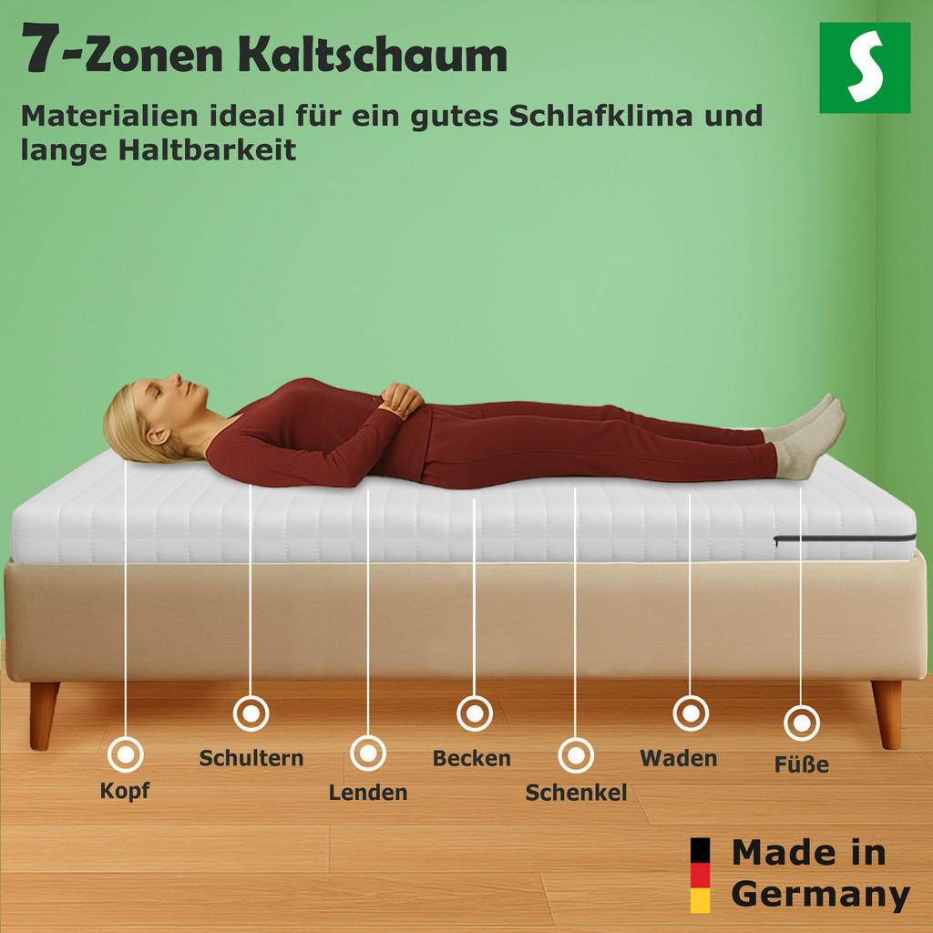 Thumbnail - Schlaftroll Kaltschaummatratze, Weiß, Textil, 1-Sitzer, H2 + H3, Füllung: Kaltschaum, Rechteckig, 100x190 cm, Oeko-Tex® ...