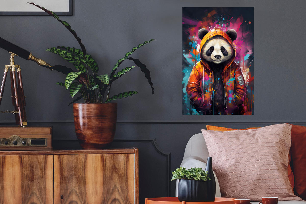 WANDTATTOO Panda - Jacke - Graffiti - Orange 40x60 cm - Orange, Kunststoff (40/60/0.1cm) - MuchoWow