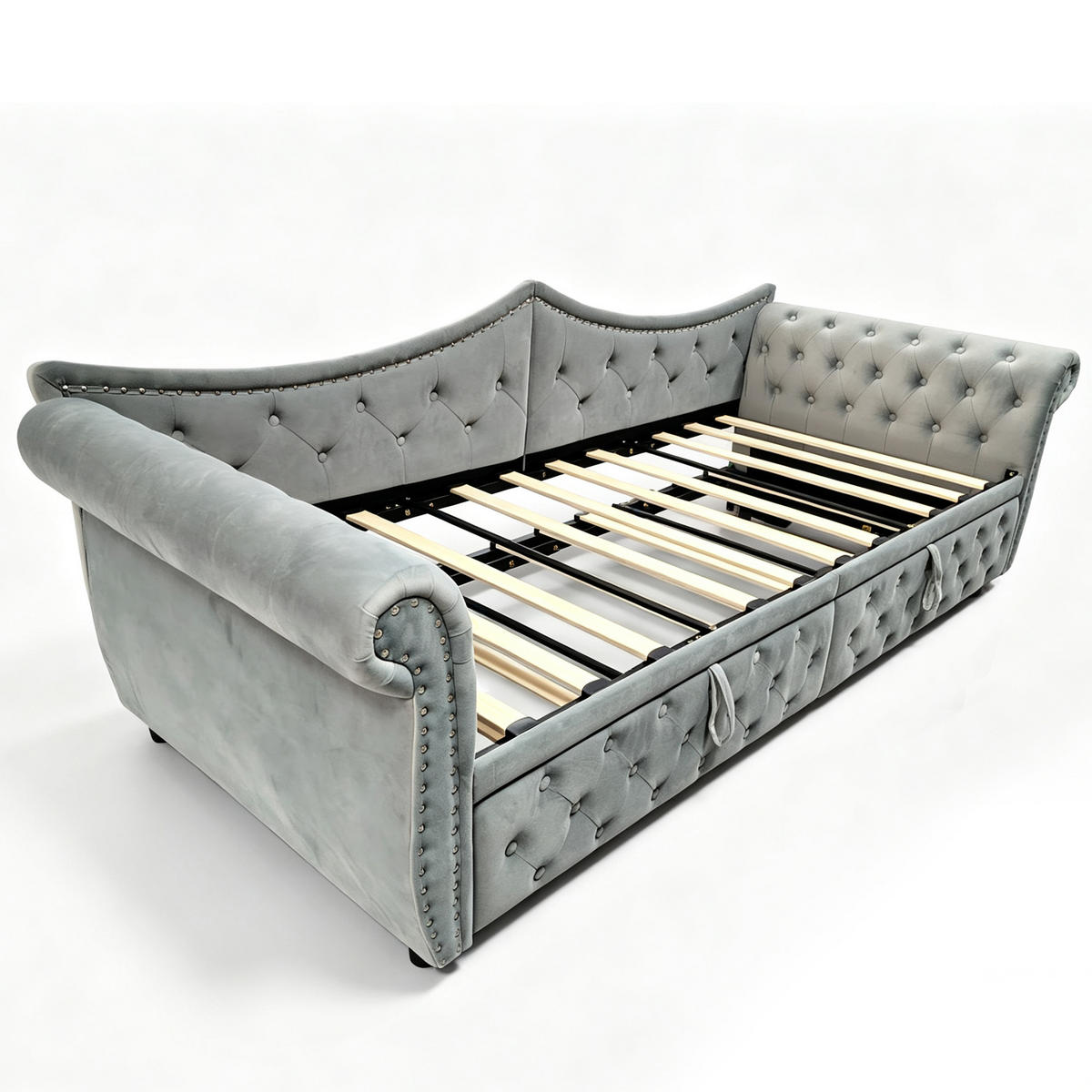 AUSZIEHBETT 90/180/200 cm mit USB und LED, DE-41723, in Grau - Grau, Metall (90/200cm) - ComfortXL