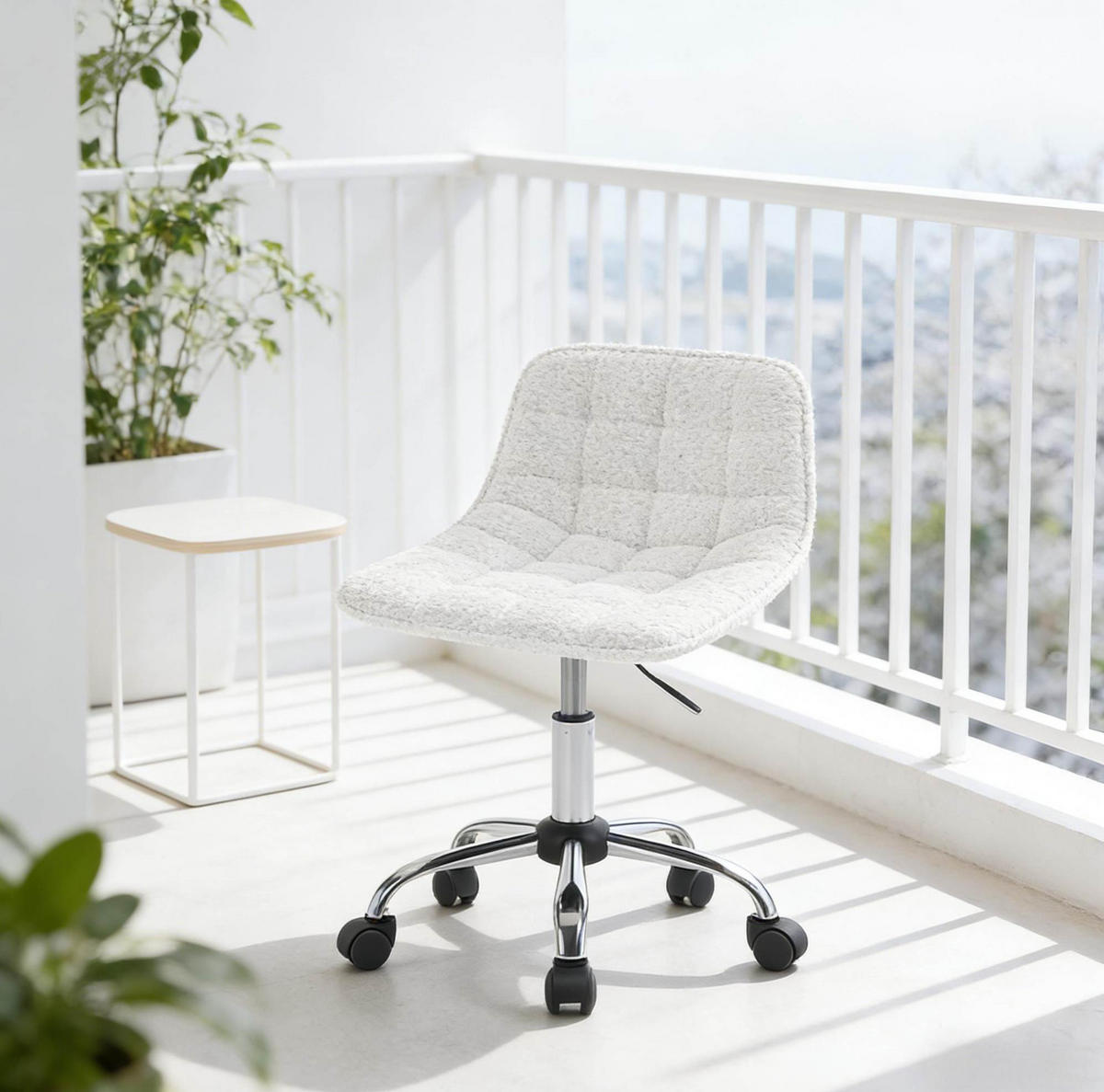 BÜROSTUHL höhenverstellbar drehbar Chenille Weiß - Weiß, Metall (43/67.5/43cm) - Meubliv