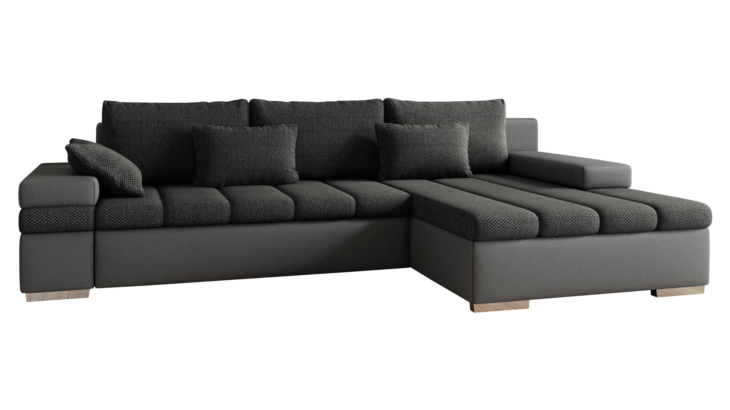 ECKSOFA Bangkok, Seite: Rechts - Dunkelgrau/Silberfarben, Holz/Textil (310/175cm) - MIRJAN24