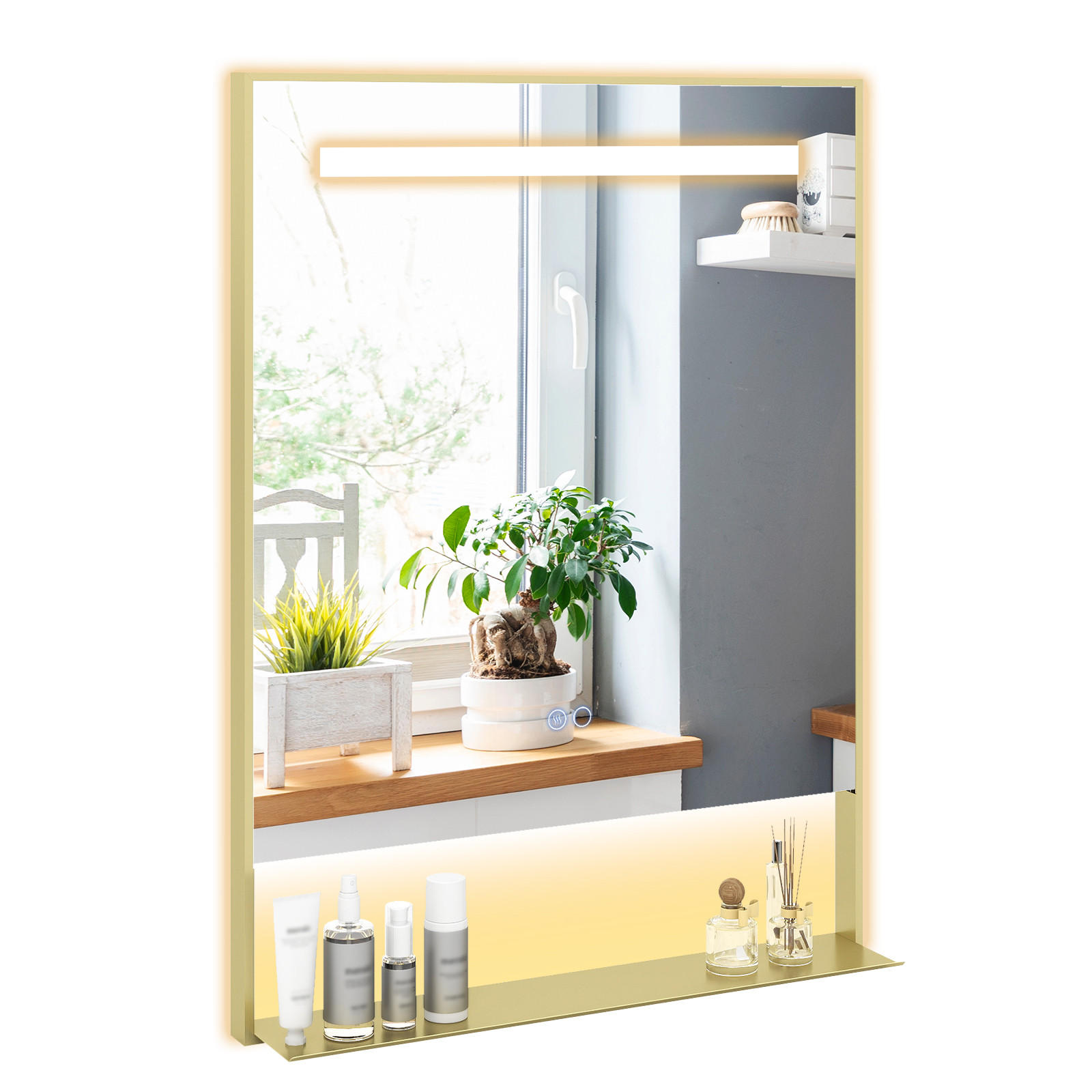 BADSPIEGEL mit Beleuchtung gold - Goldfarben, Glas (60/80/12cm) - COSTWAY