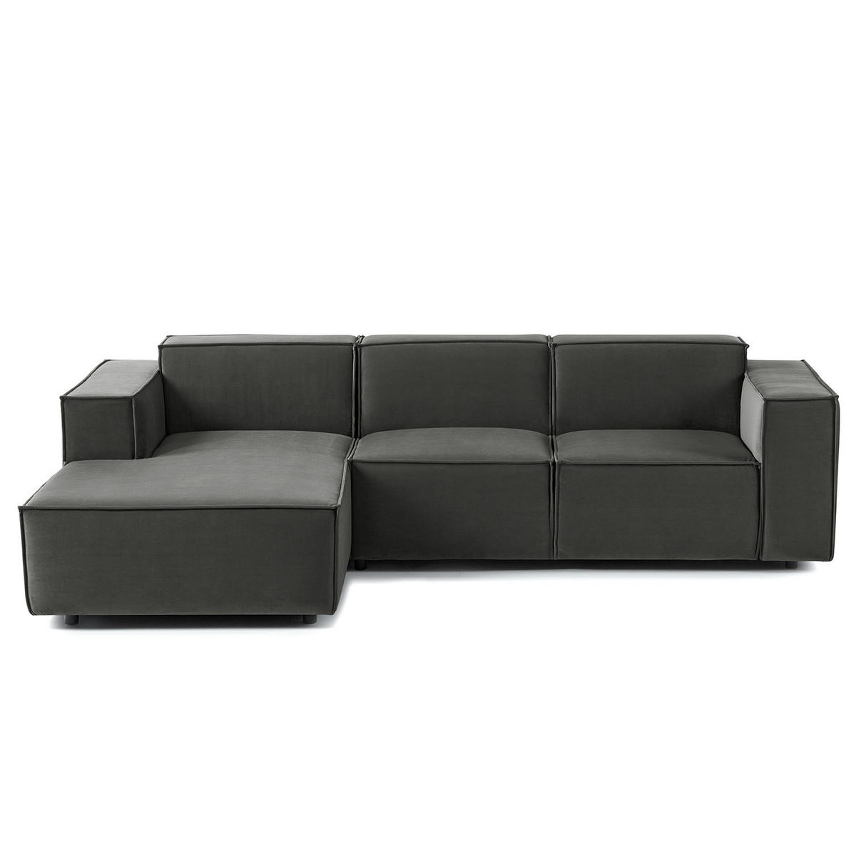 ECKSOFA mit Longchair - Schwarz/Grau, Kunststoff/Textil (260/177cm) - home24