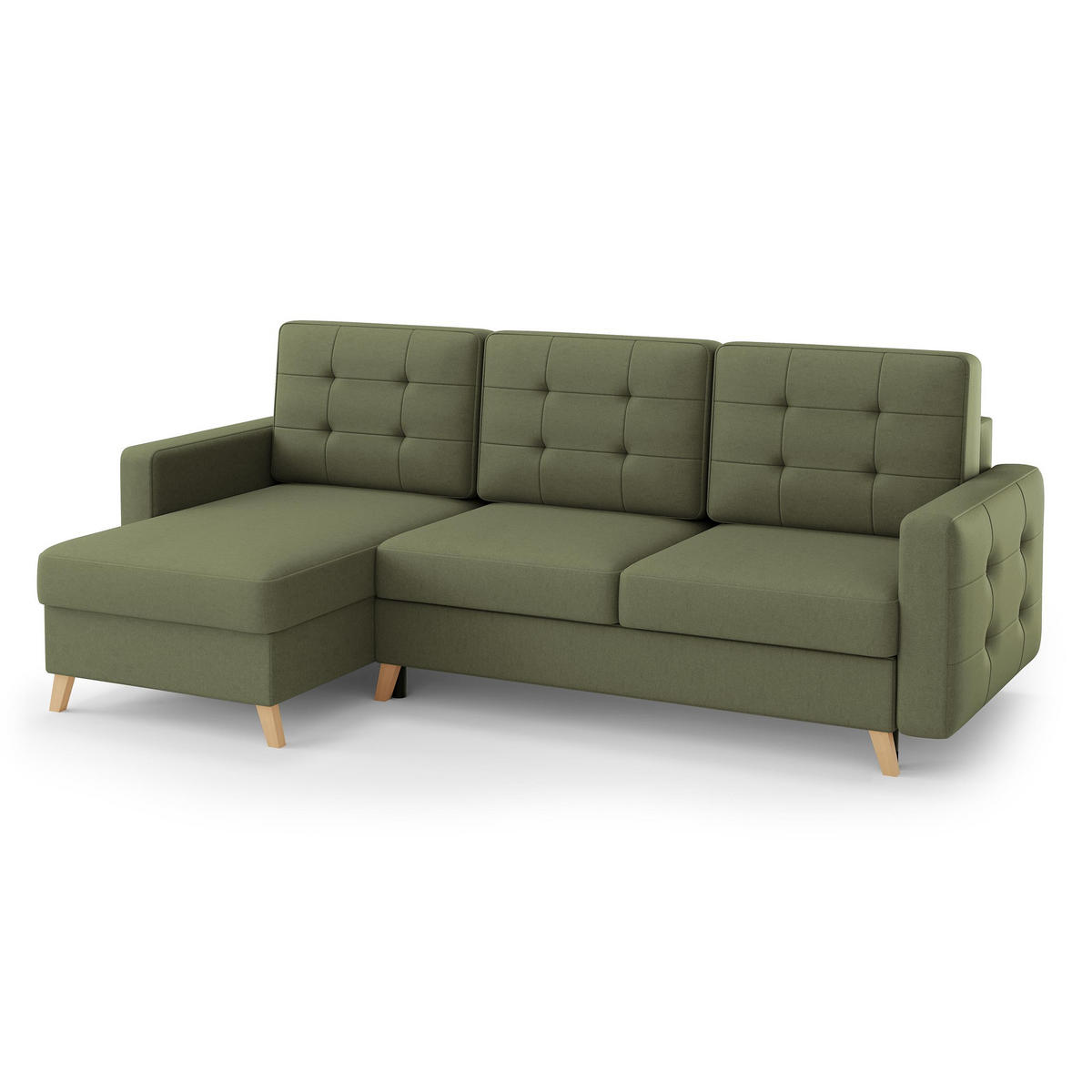 ECKSCHLAFSOFA Vinci mit universelle Ottomane, Grün - Buchefarben/Grün, Textil (236/151cm) - Beautysofa
