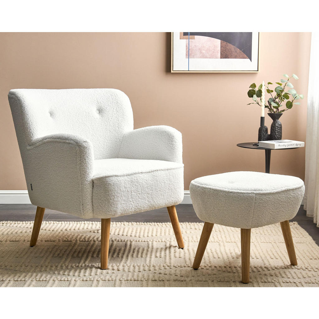 Thumbnail - Beliani Sessel, Weiß, Hellbraun, Textil, 1-Sitzer, 74x85x79 cm, Wohnzimmer, Sessel, Polstersessel