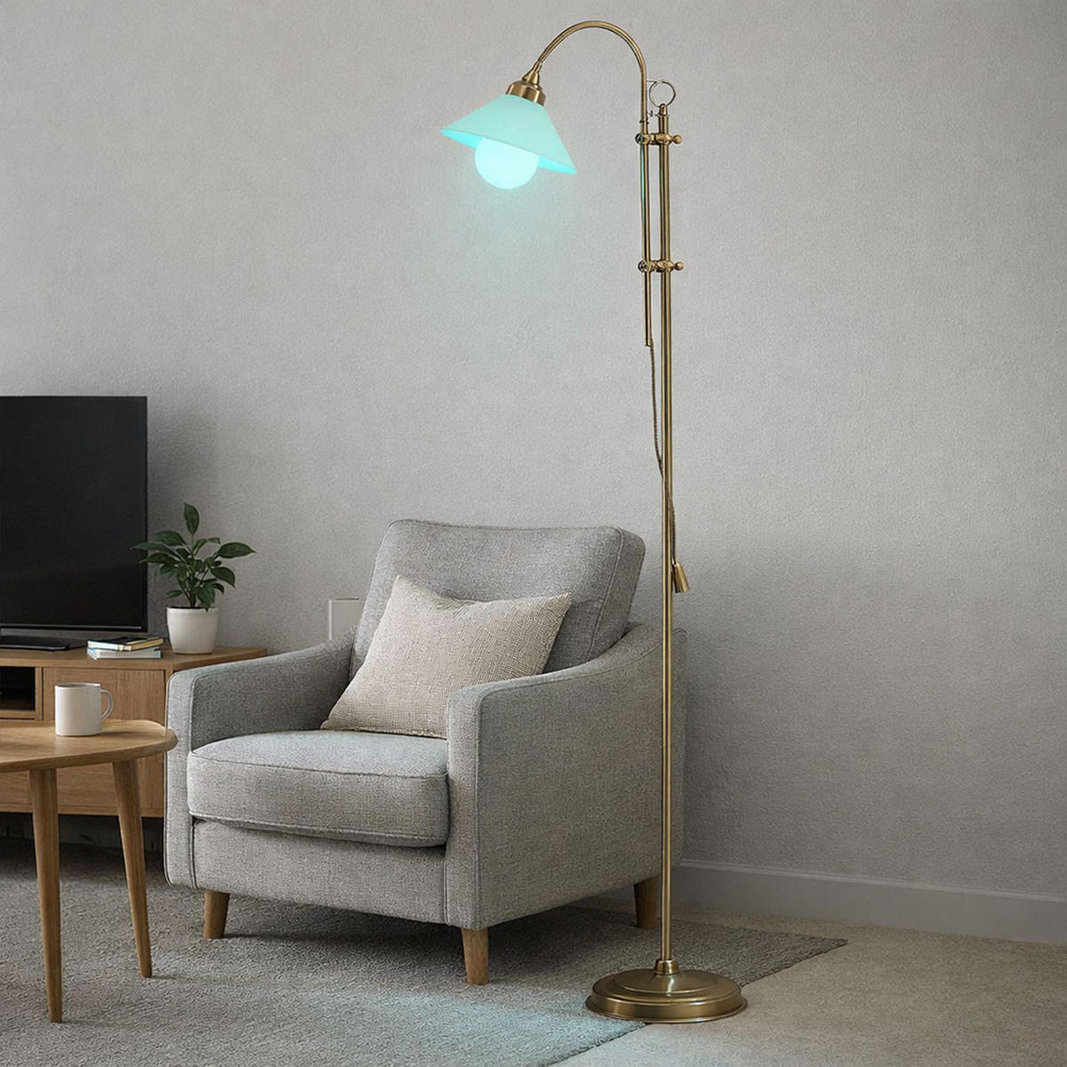 LED STEHLEUCHTE Messing Opal Glas - Messingfarben, Glas (47/23/170cm) - Globo Lighting