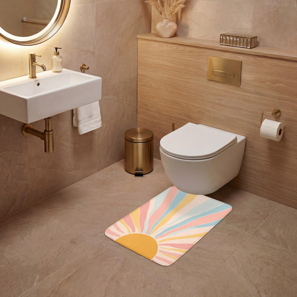 WC PŘEDLOŽKA Ilustrace - Slunce - Pastelové barvy 40x60 cm - pastelově modrá, textil/plast (40/1cm) - OnlyWow