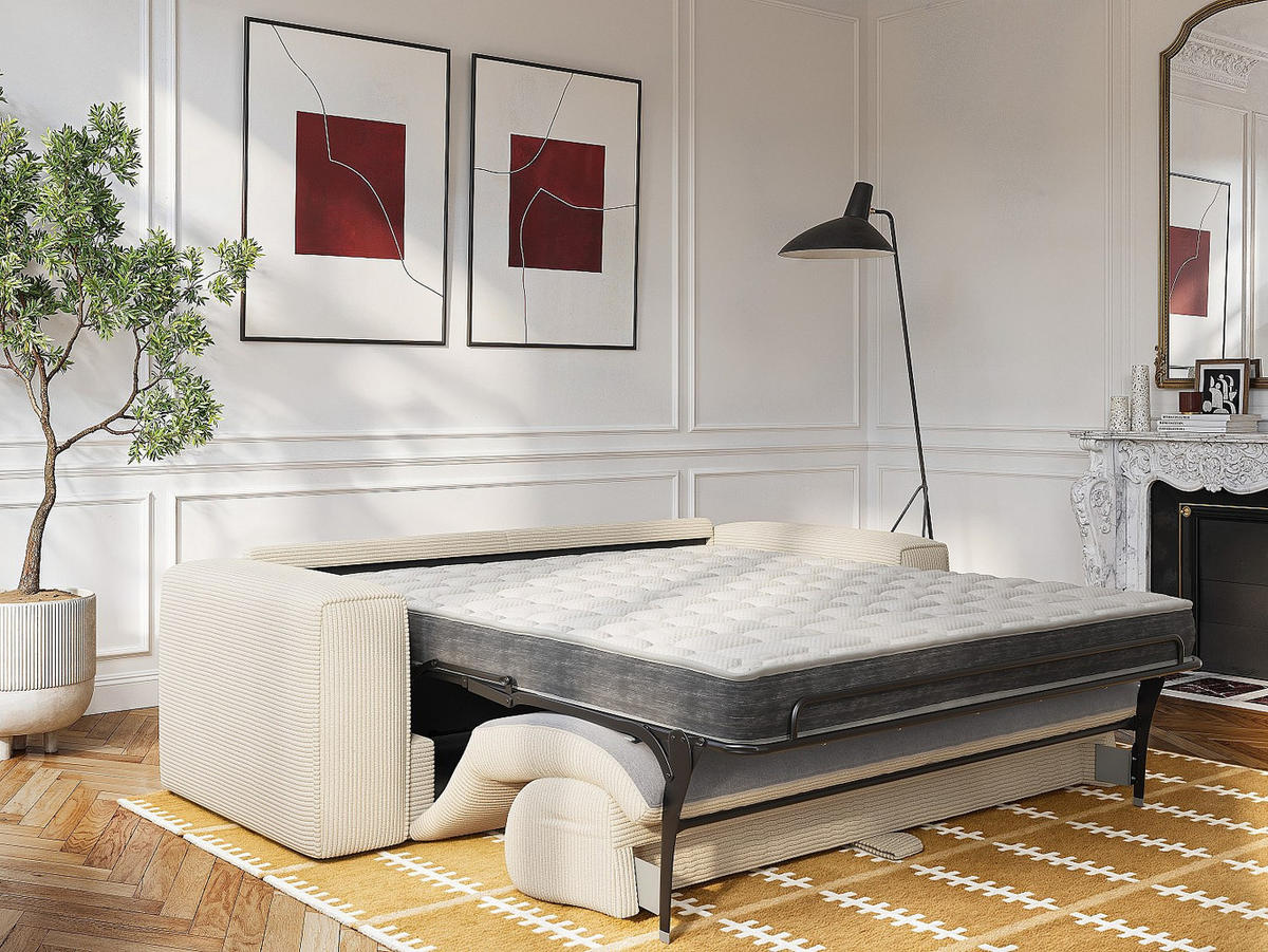 SOFA 3-Sitzer mit Matratze - Cord - Beige - POGNIA - Beige, Textil (216/73/100cm) - Vente-Unique