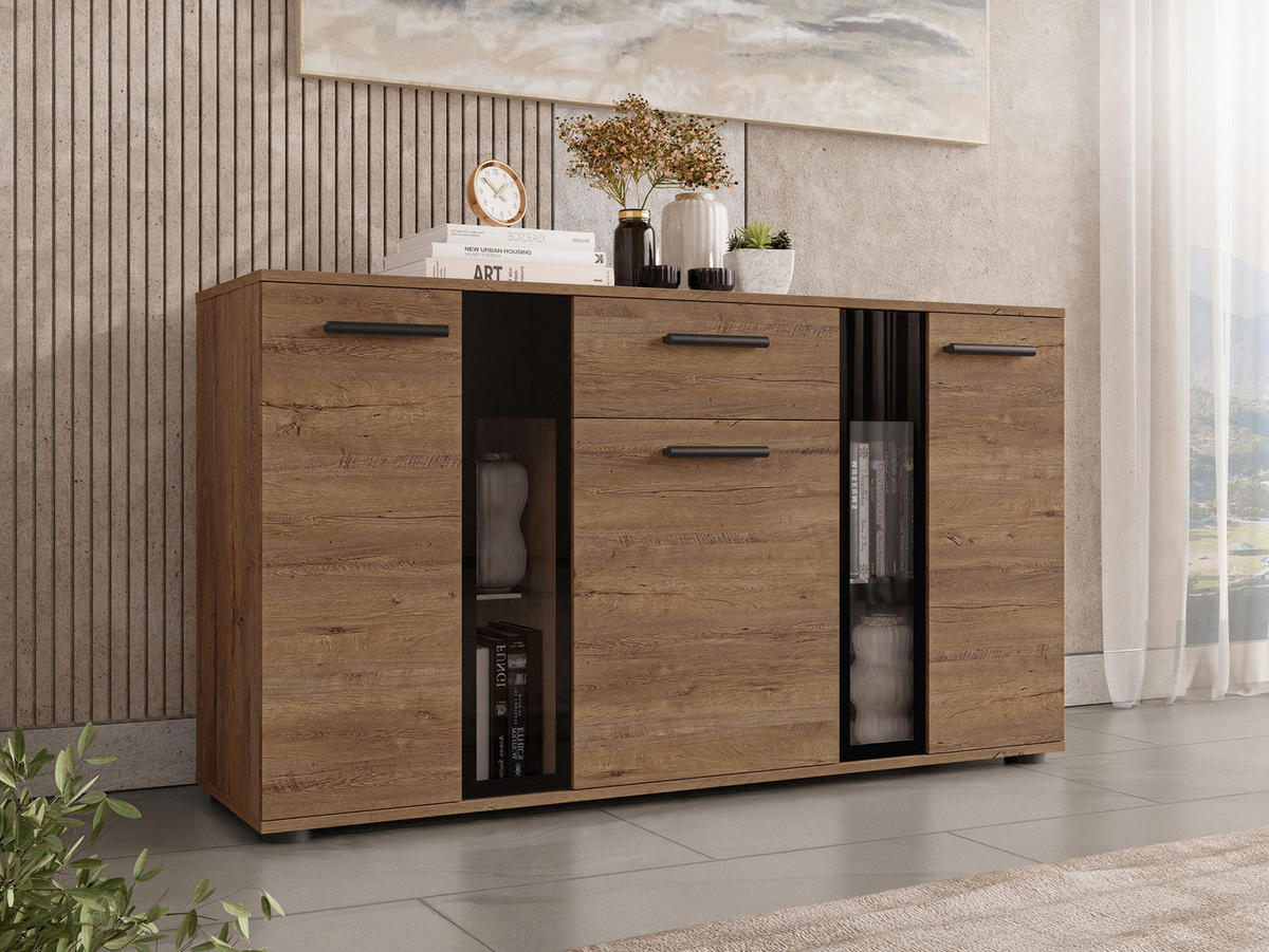 KOMMODE Salsa - Eichefarben/Schwarz, Holzwerkstoff (141/80/41cm) - MIRJAN24