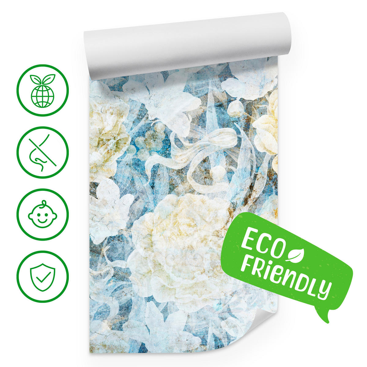 FOTOTAPETE Blumen Abstraktion Vintage Stil 450x315 - Blau/Gelb, Papier (450/315cm) - Muralo