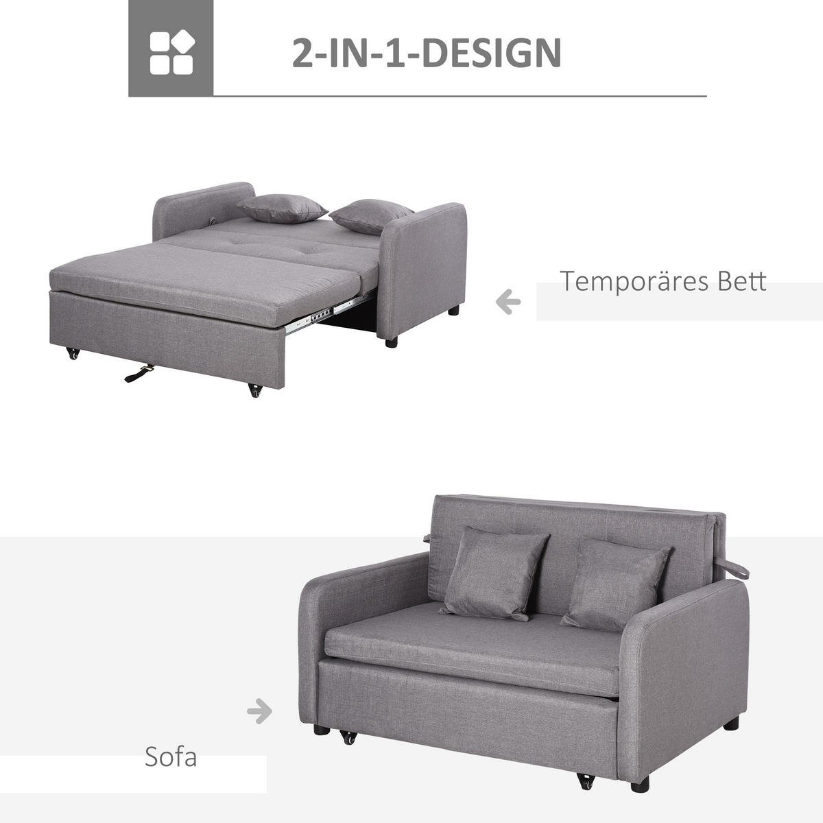 SCHLAFSOFA mit Stauraum, Grau - Grau, Textil (136/84/92cm) - HOMCOM
