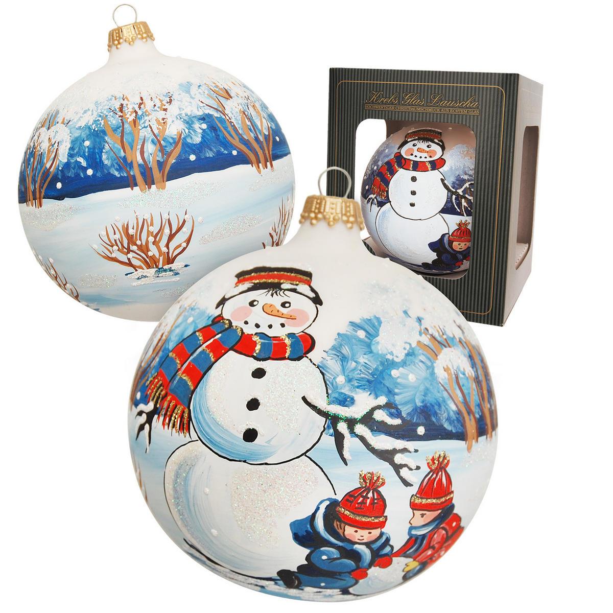 CHRISTBAUMKUGEL Schneemann-Bau Weiß 10cm (Glas / 1 Stk.) - Weiß, Glas (10/10/10cm) - Krebs Glas Lauscha