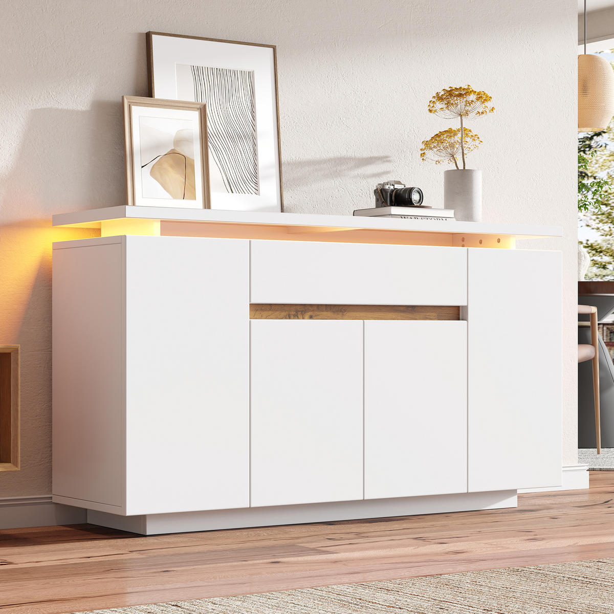 SIDEBOARD mit LED-Beleuchtung Weiß 140x40x80cm - Weiß, Holzwerkstoff (40/80/140cm) - FLIEKS