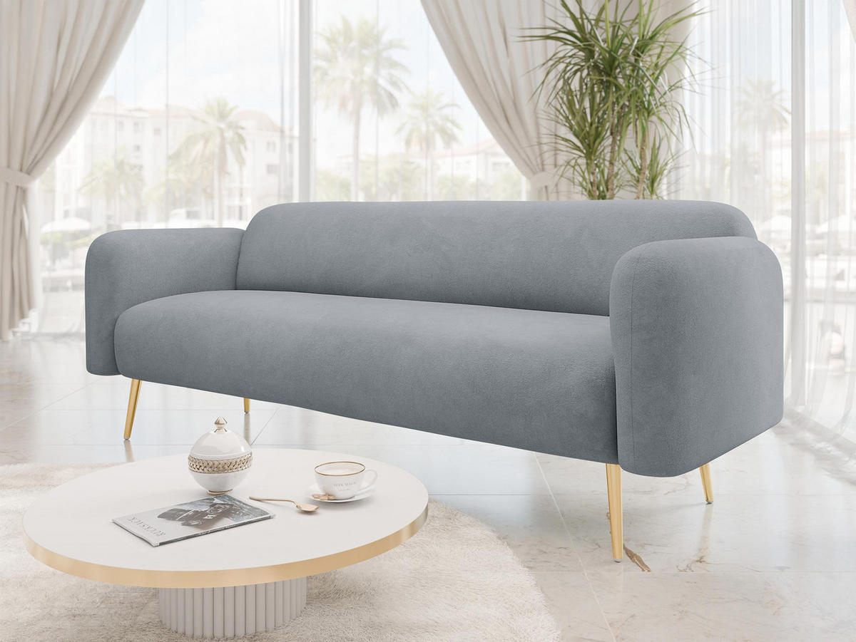 SOFA Nami 3 - Goldfarben/Grau, Holz/Textil (204/75/71cm) - MIRJAN24