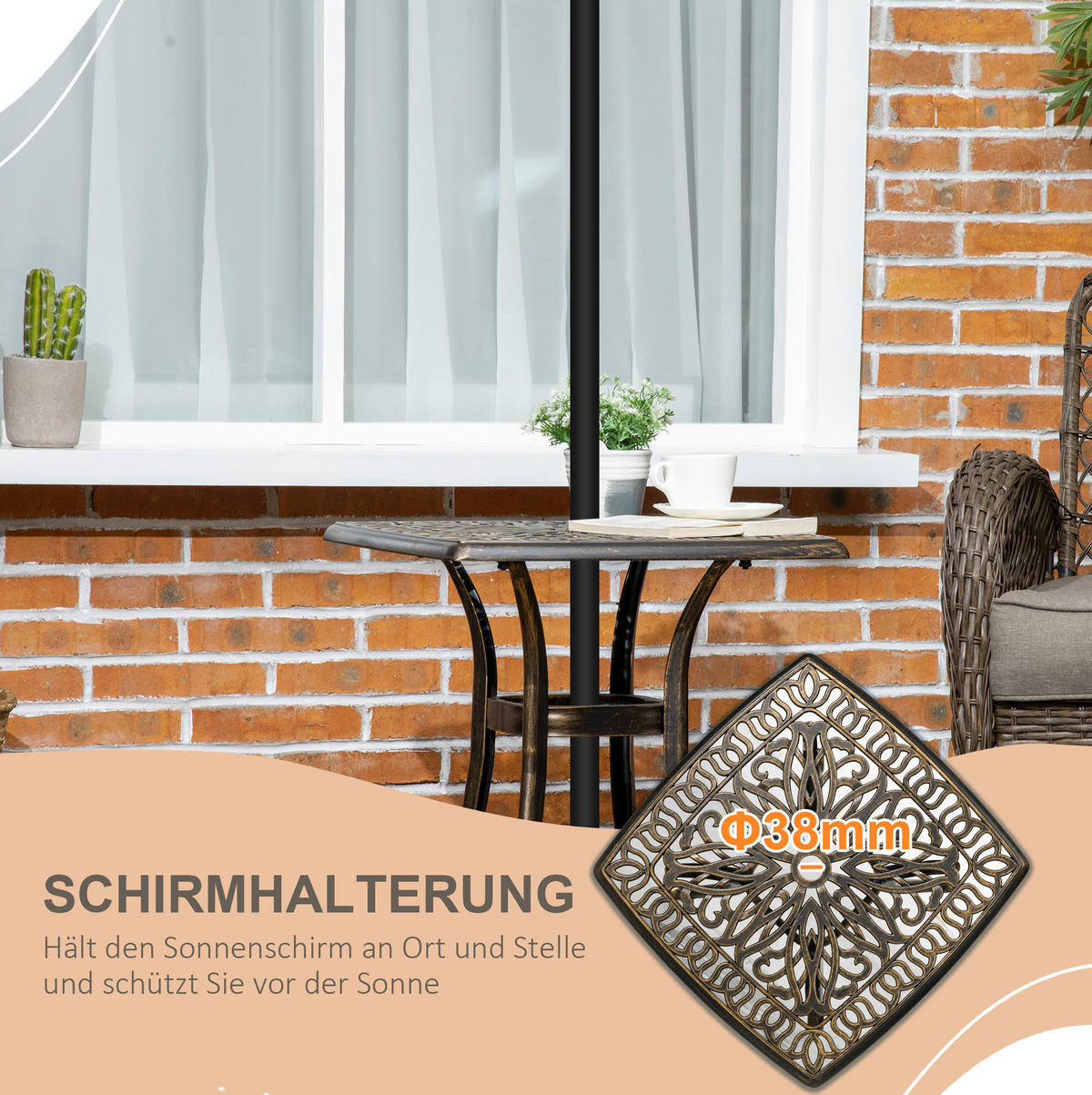 BEISTELLTISCH aus Aluminium 54x54x52,5 cm Bronze mit Schirmöffnung und verstellbaren Füßen im Vintage-Look - Bronzefarben, Metall (54/54/52.5cm) - Modfu