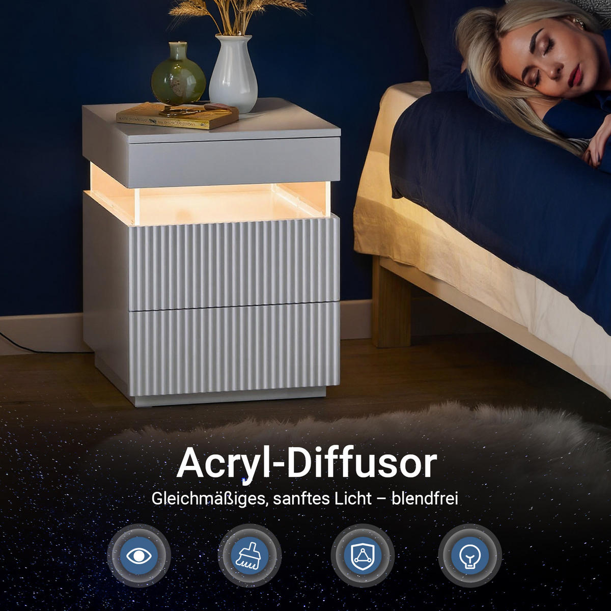 NACHTTISCH mit 3 Schubladen, Weiß - Weiß, Holzwerkstoff/Metall (41/52/40cm) - SoBuy