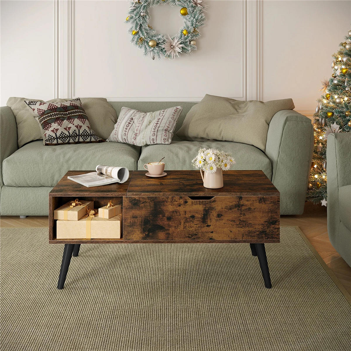 COUCHTISCH 100/50/43-57 cm höhenverstellbar Stauraum Braun - Braun, Holz (50/100/57cm) - Kaket